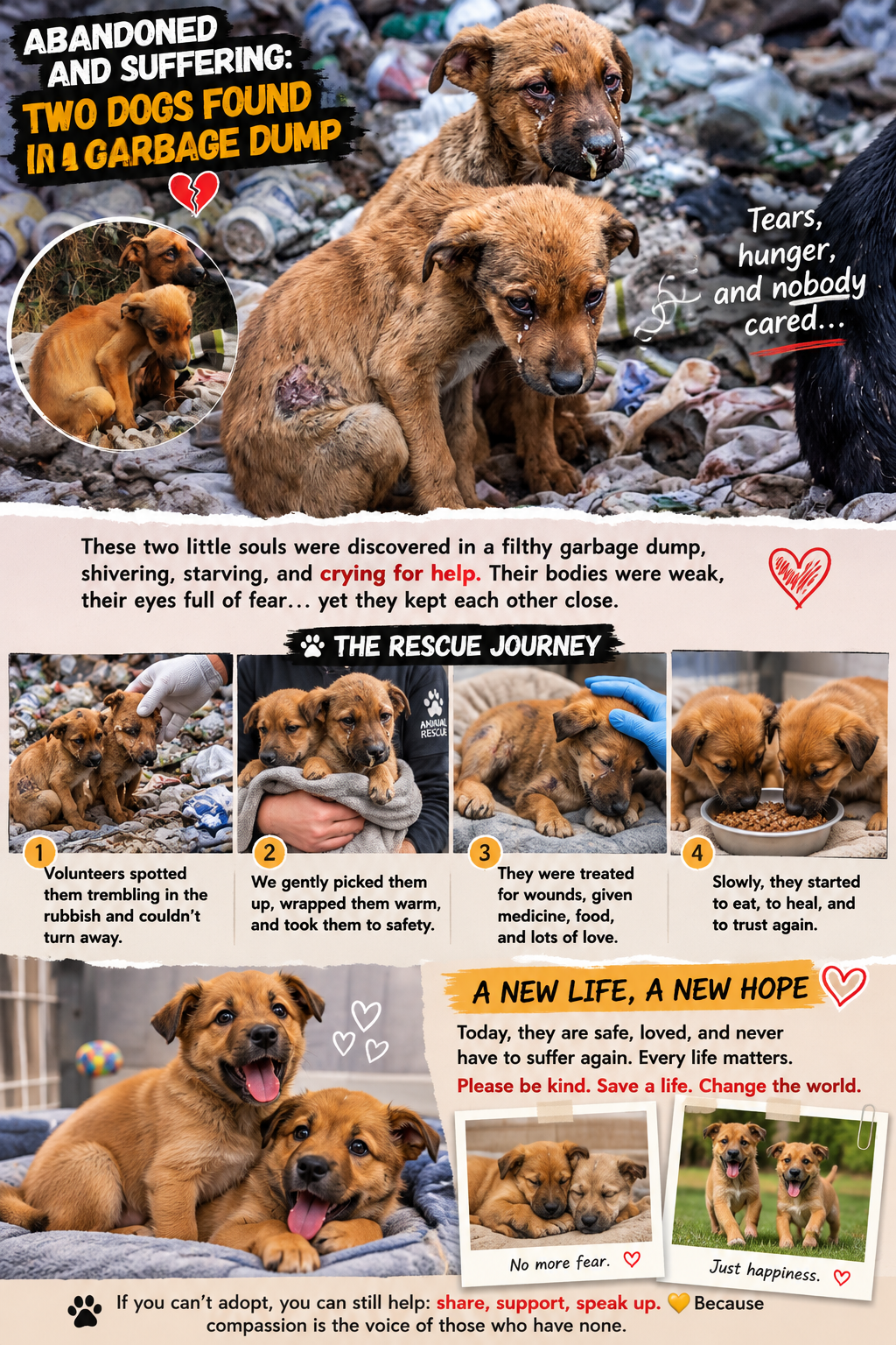 Abandoned in a Garbage Dump, Two Frightened Dogs Had Only Each Other — Until Someone Finally Stopped